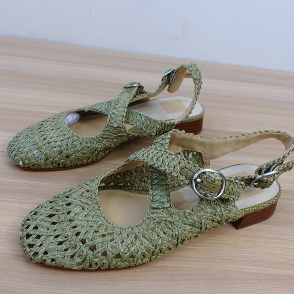 Dolce Vita Raffia Sandals Womens 6 Olive Green Woven Slingback Ankle Strap Boho